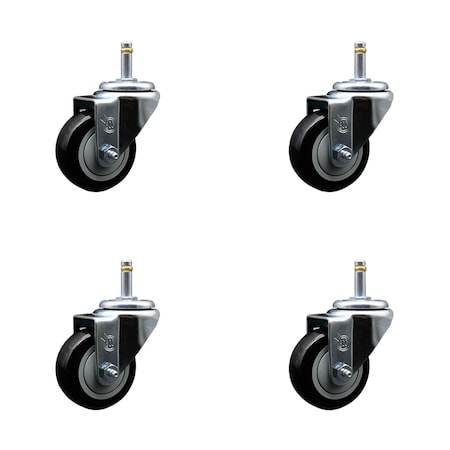 Service Caster 3'' Black Polyurethane Wheel Swivel 7/16'' Grip Ring Stem Caster Set, 4PK SCC-GR20S314-PPUB-BLK-716138-4